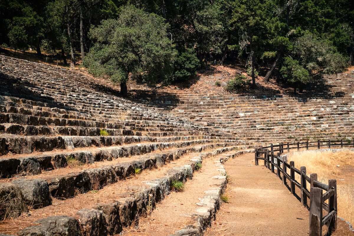 Hamilton Amphitheater Park in Novato, Marin County, featuring a historic stone amphitheater from the 1930s with a scenic outdoor setting.