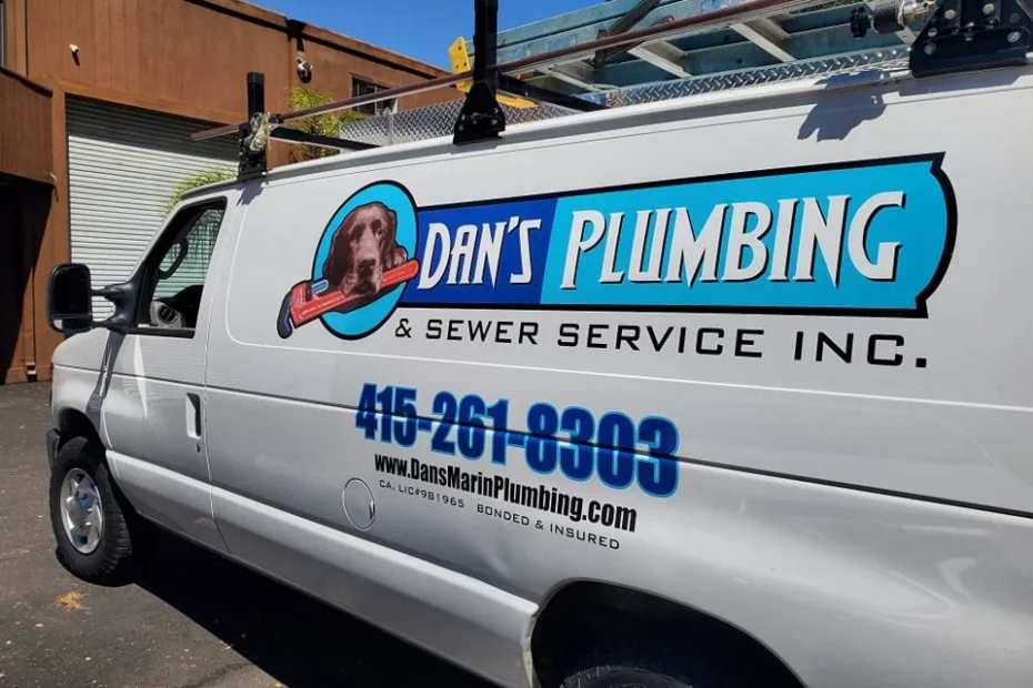 A Dan's Plumbing & Sewer Service truck with company logo, parked in San Rafael, CA.